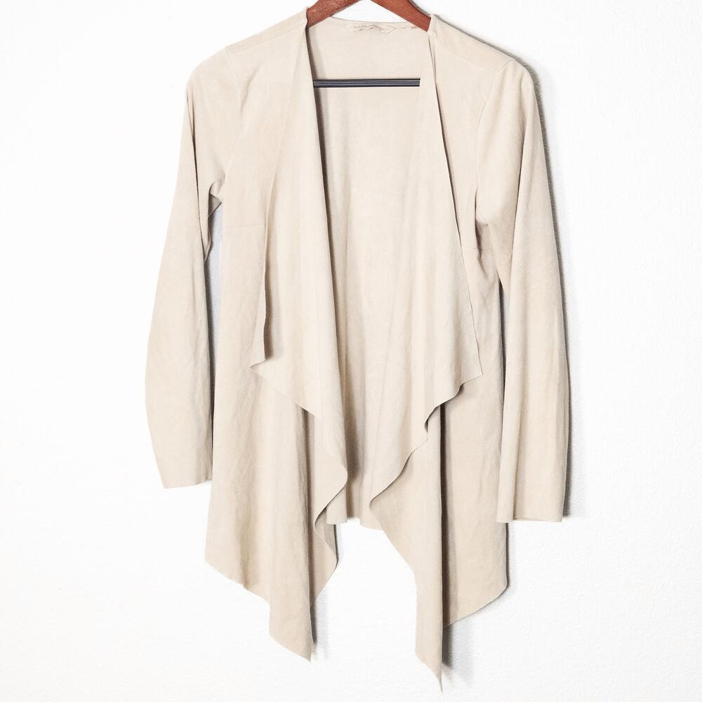 Soft Surroundings Cardigan Waterfall Beige Faux Suede Size XS Minimalist